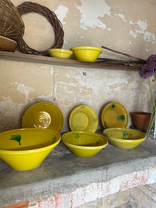 Large yellow & green glazed bowl