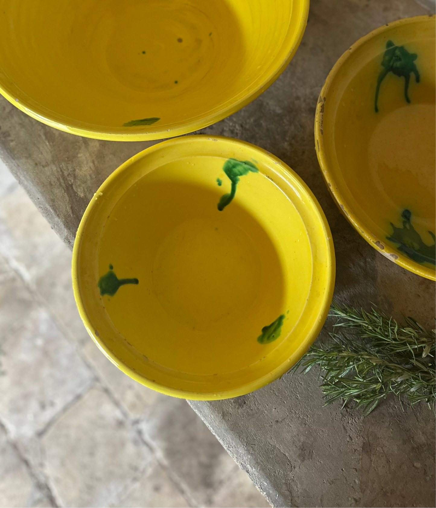 Medium yellow & green glazed bowl