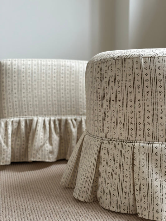 Trendel ottoman with box pleat slipcover