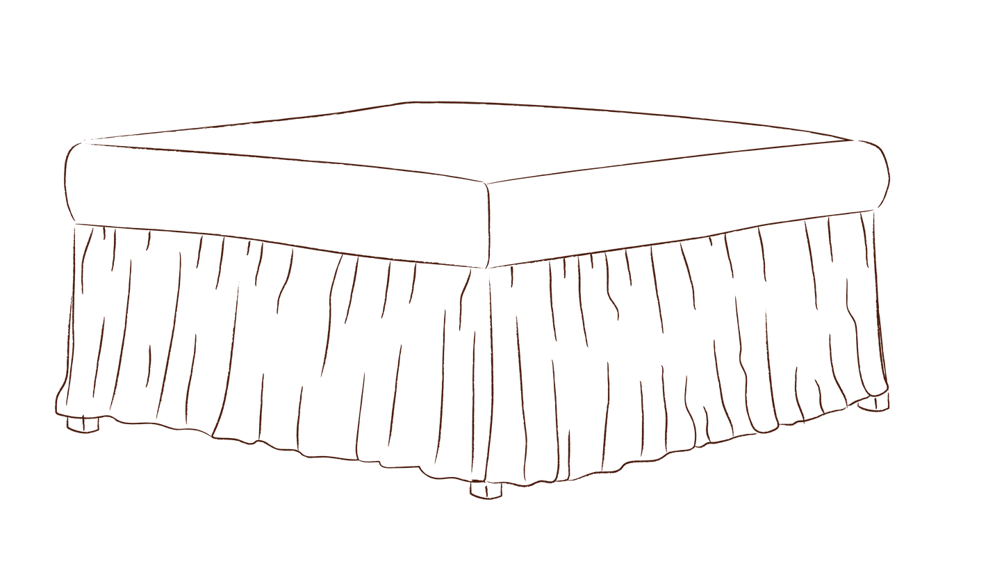 Tuffet ottoman with frill slipcover