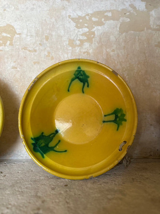 Large yellow & green glazed bowl