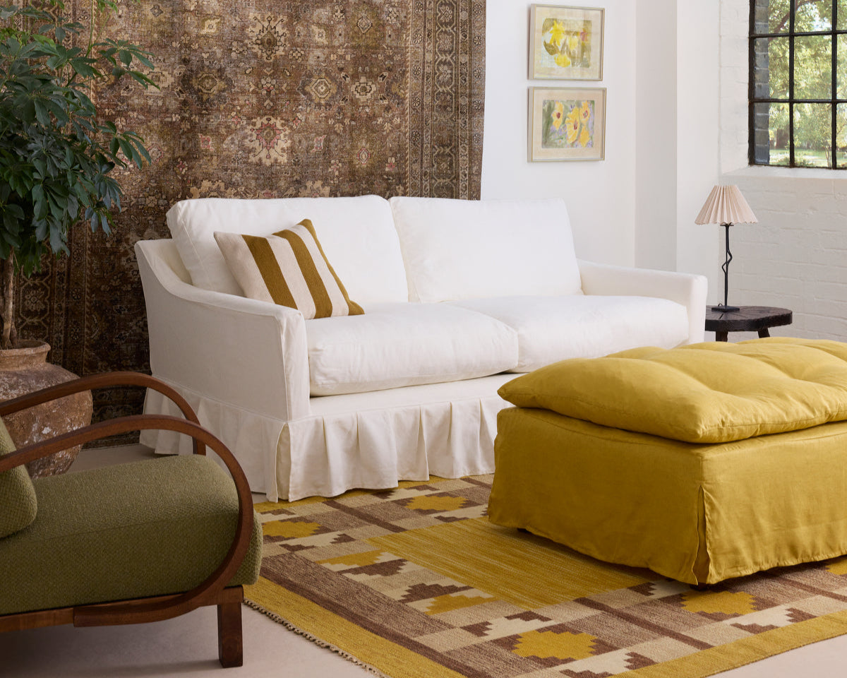 Maro Home Sonder box pleat sofa with Stowe ottoman crop