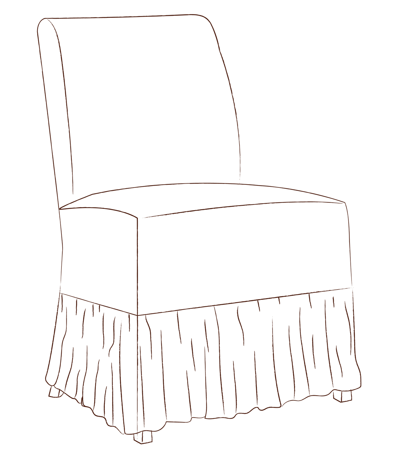 Half Noon dining chair with frill slipcover
