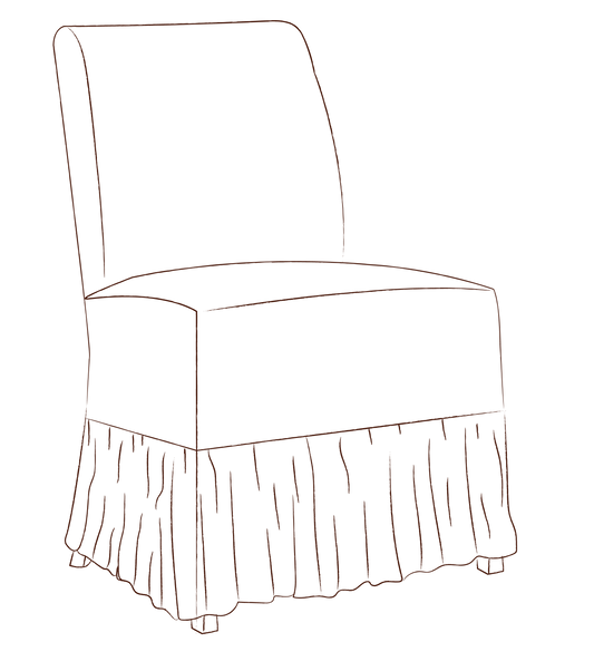 Half Noon dining chair with frill slipcover