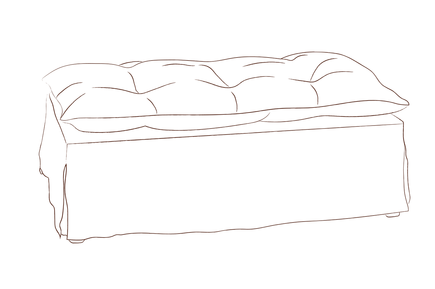 Outline of a pillow top ottoman with removable slipcover on a white background
