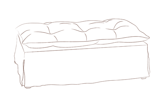 Outline of a pillow top ottoman with removable slipcover on a white background